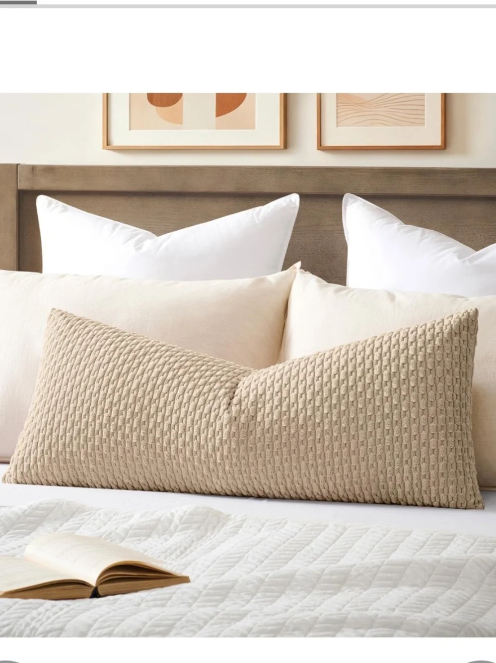 Neutral Beige Textured Corduroy Lumbar Pillow Cover 14x36” (1-count)